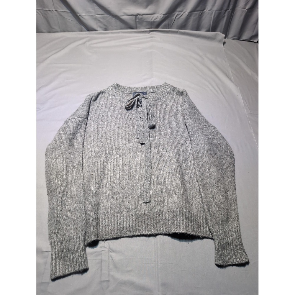 Zara Knit Sweater Womens Large Gray Wool Blend Lace Up Pullover Long Sleeve Soft